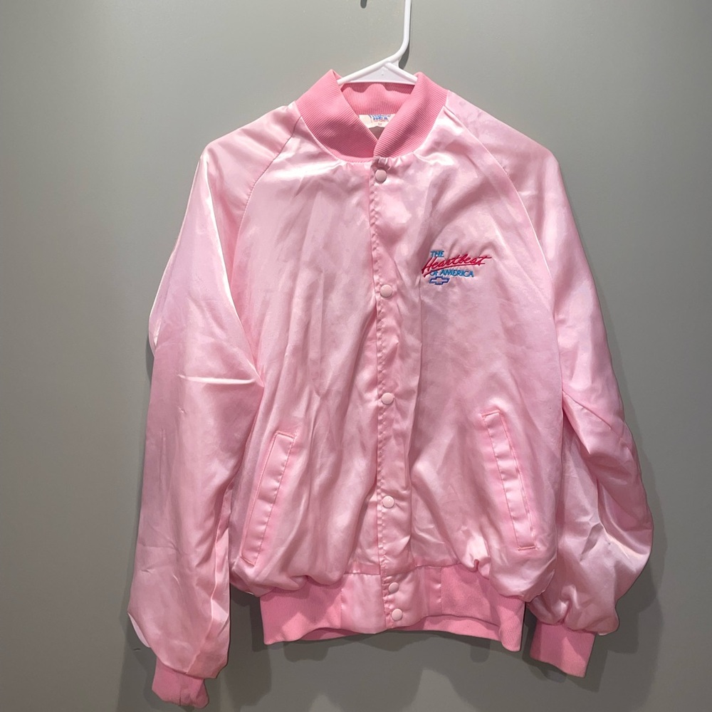 Vintage Chevy The Heartbeat of America Pink Satin Jacket